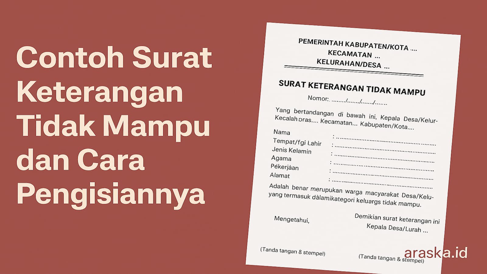 Contoh Surat Keterangan Tidak Mampu dan Cara Pengisiannya