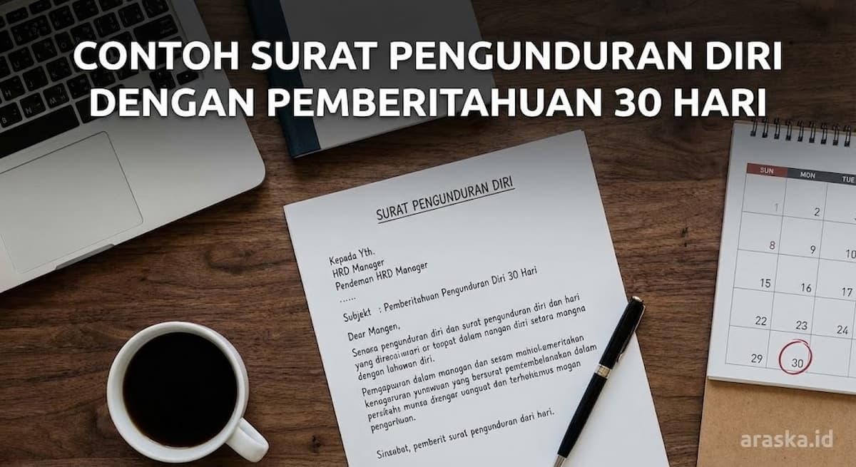 Contoh Surat Pengunduran Diri dengan Pemberitahuan 30 Hari